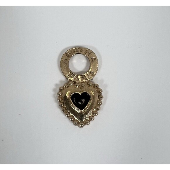 Heart shaped Pendant VTG French Designer Agatha Paris Gold Tone &‎ Black Enamel - Picture 2 of 4